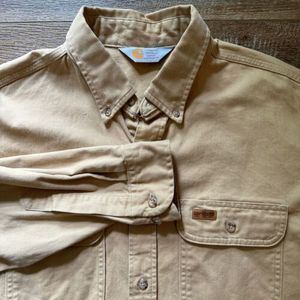 Carhartt Shirt XL Extra Large Button Up Long Sleeve Khaki Workwear‎ Heavyweight